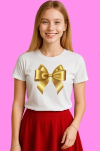 Tricou Funda Aurie Satin Lucios, din bumbac 100%, tricou alb, Copii | Dama | Barbat - Img 3