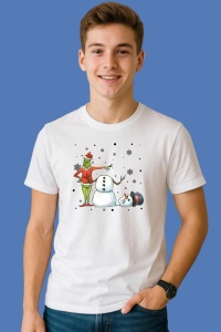 Tricou Funny Grinch Santa And Snowman Christmas, din bumbac 100%, tricou alb, Copii | Dama | Barbat - Img 2