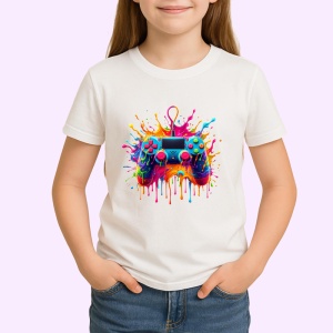 Tricou Gamepad colorat cu stropi si vopsea fundal alb Copii | Dama | Barbat - Img 4