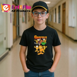 Tricou Garfield pisica lenesa si comica adoratoare de lasagna, Copii | Dama | Barbat , tricou negru