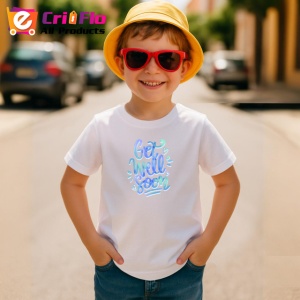 Tricou Get Well Soon Text Caligrafic Albastru V1, din bumbac 100% , tricou alb pentru Copii | Dama | Barbat