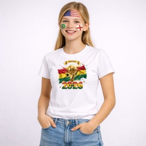 Tricou Ghana World Cup 2026 Fifa V2, din bumbac 100%, tricou alb, Copii | Dama | Barbat - Img 3