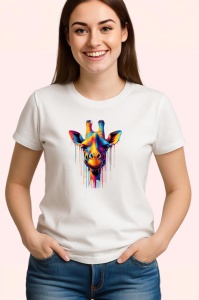Tricou Girafa colorata cu pete de vopsea fundal alb Copii | Dama | Barbat - Img 3