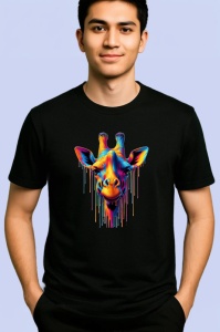 Tricou Girafa colorata cu pete de vopsea fundal alb Copii | Dama | Barbat, culoare negru - Img 2