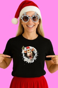 Tricou Girafa Cu Bradut Si Fundal Alb Craciun, din bumbac 100% Copii | Dama | Barbat