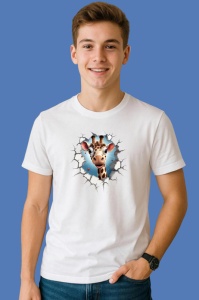 Tricou Girafa Cu Fundal Albastru Si Privire Vesela Craciun, din bumbac 100% Copii | Dama | Barbat