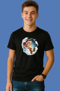 Tricou Girafa Cu Fundal Albastru Si Zambet Craciun, din bumbac 100% Copii | Dama | Barbat - Img 3