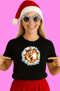 Tricou Girafa Cu Fundal Galben Si Privire Haioasa Craciun, din bumbac 100% Copii | Dama | Barbat - Img 3