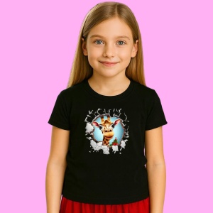 Tricou Girafa Cu Privire Vesela Si Globuri Craciun, din bumbac 100% Copii | Dama | Barbat
