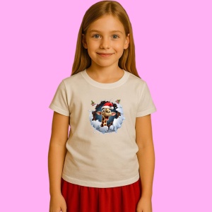 Tricou Girafa Cu Zapada Si Fundal Alb Craciun, din bumbac 100% Copii | Dama | Barbat - Img 2