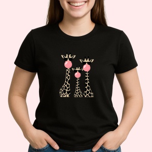Tricou Girafe si guma de mestecat Negru, Copii | Dama | Barbat - Img 3