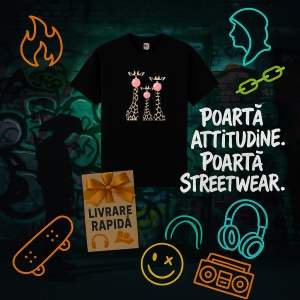 Tricou Girafe si guma de mestecat Negru, Copii | Dama | Barbat - Img 10