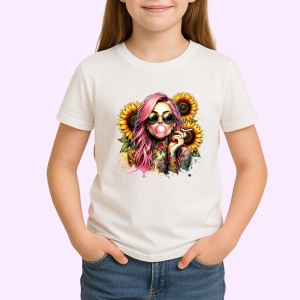 Tricou girl bubblegum sunflower sunglasses, fata guma de mestecat cu ochelari si floarea soarelui, Copii | Dama | Barbat - Img 3