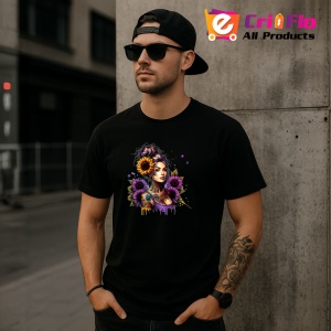 Tricou Girl holding sunflower confident style, fata tinand floarea soarelui stil increzator, Copii | Dama | Barbat , tricou negru - Img 11