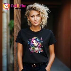 Tricou Girl with butterflies tattooed, fata cu fluturi si tatuaje, Copii | Dama | Barbat , tricou negru