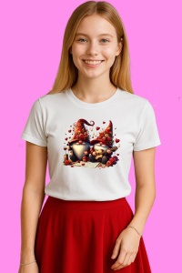 Tricou Gnome Cu Caciula Maro Si Inima, din bumbac 100%, tricou alb, Copii | Dama | Barbat - Img 1
