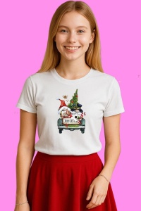 Tricou Gnome In Camion Merry Christmas, din bumbac 100%, tricou alb, Copii | Dama | Barbat - Img 3