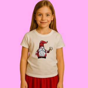 Tricou Gnome Mos Craciun Cu Stea, din bumbac 100%, tricou alb, Copii | Dama | Barbat - Img 2