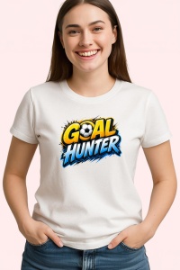 Tricou Goal Hunter Text 3D Galben Albastru V2, din bumbac 100% , tricou alb pentru Copii | Dama | Barbat - Img 3