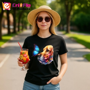 Tricou Golden Retriever cu fluture albastru si flori desen adorabil de vara Copii | Dama | Barbat Barbat - Img 22