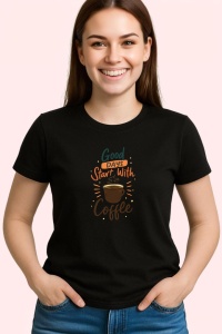 Tricou Good Days Start Coffee, din bumbac 100%, tricou negru, Dama | Barbat - Img 3
