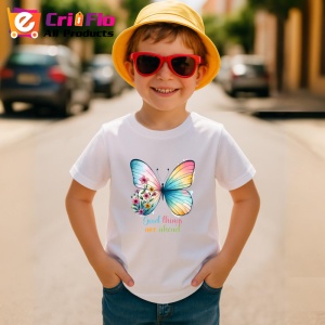 Tricou Good things are ahead fluture colorat cu flori text inspirational Copii | Dama | Barbat Barbat - Img 14