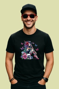 Tricou Goth girl skulls roses butterflies, fata goth cu cranii trandafiri si fluturi, Copii | Dama | Barbat , tricou negru - Img 4