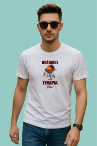 Tricou Gratarul Este Terapia Mea, din bumbac 100%, tricou alb, Dama | Barbat