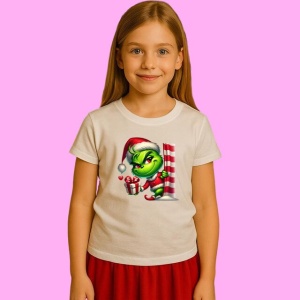 Tricou Grinch Cu Baston Si Cadou Craciun, din bumbac 100%, tricou alb, Copii | Dama | Barbat - Img 2