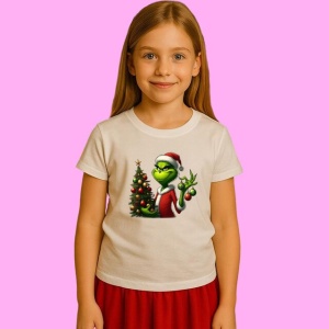 Tricou Grinch Cu Brad Si Globuri, din bumbac 100%, tricou alb, Copii | Dama | Barbat