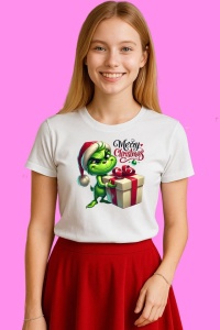 Tricou Grinch Cu Cadou Mare De Craciun, din bumbac 100%, tricou alb, Copii | Dama | Barbat - Img 3