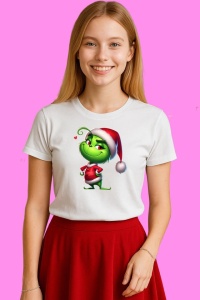 Tricou Grinch Cu Palarie Mos Craciun Zambeste, din bumbac 100%, tricou alb, Copii | Dama | Barbat - Img 3