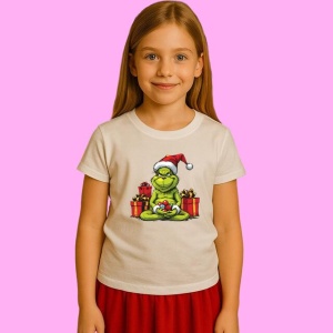 Tricou Grinch Cu Sac Cadouri, din bumbac 100%, tricou alb, Copii | Dama | Barbat - Img 2