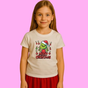 Tricou Grinch Merry Christmas Cu Decor, din bumbac 100%, tricou alb, Copii | Dama | Barbat