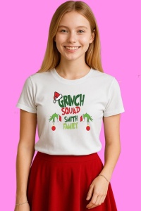Tricou Grinch Squad With Family, din bumbac 100%, tricou alb, Copii | Dama | Barbat