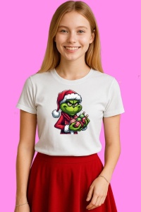 Tricou Grinch Suparat Cu Globuri In Brate, din bumbac 100%, tricou alb, Copii | Dama | Barbat