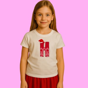 Tricou H Litera Rosie Cu Caciulita Si Inimioare Albe, din bumbac 100% Copii | Dama | Barbat