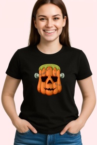 Tricou Halloween Frankenstein Cap, din bumbac 100%, tricou negru, Dama | Barbat - Img 3