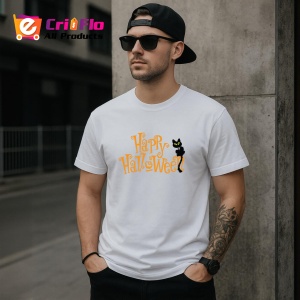 Tricou Halloween Pisica Neagra, din bumbac 100%, tricou alb, Dama | Barbat - Img 3
