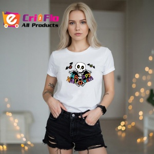 Tricou Halloween Schelet Color, din bumbac 100%, tricou alb, Dama | Barbat - Img 5