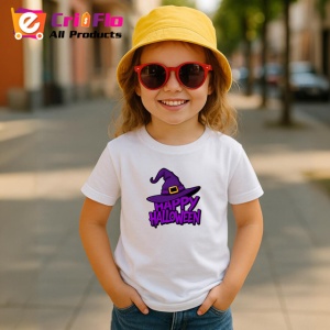 Tricou Happy Halloween Palarie Vrajitoare Mov V4, din bumbac 100% , tricou alb pentru Copii | Dama | Barbat - Img 5