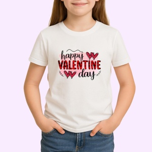 Tricou Happy Valentine Day Inima Rosie Buze V3, din bumbac 100% , tricou alb pentru Copii | Dama | Barbat