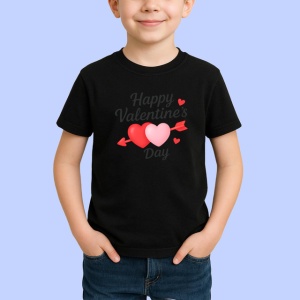 Tricou Happy Valentines Day Inimi Roz V2, din bumbac 100%, tricou negru Copii | Dama | Barbat