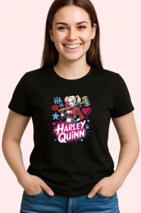 Tricou Harley quinn ha ha stele si inimioare, Copii | Dama | Barbat , tricou negru