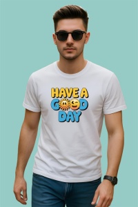 Tricou Have A Good Day Soare Zambitor Font Galben Albastru, din bumbac 100% , tricou alb pentru Copii | Dama | Barbat