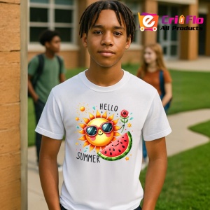 Tricou Hello summer cu soare si felie de pepene grafica vesela Copii | Dama | Barbat Barbat - Img 8