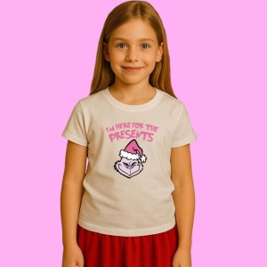 Tricou Here For The Presents Grinch Craciun, din bumbac 100%, tricou alb, Copii | Dama | Barbat - Img 2
