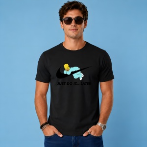 Tricou Homer Simpson Lazy Vibe Logo Gri Just Do It Later Urban, din bumbac 100%, tricou negru, Copii | Dama | Barbat