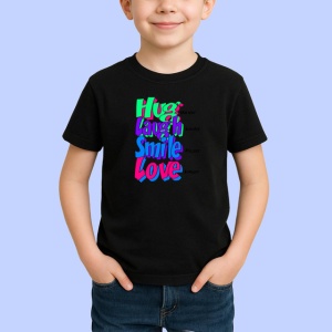 Tricou Hug Laugh Smile Love Text Colorat V1, din bumbac 100%, tricou negru Copii | Dama | Barbat - Img 2