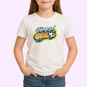 Tricou Hungry For Goal Minge Fotbal Design Dinamic V1, din bumbac 100% , tricou alb pentru Copii | Dama | Barbat